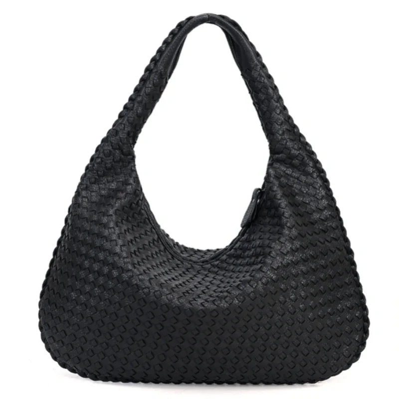 CLARA - Bolso Grande de tendencia trenzado en cuero - Negro - CARMEN VELVET