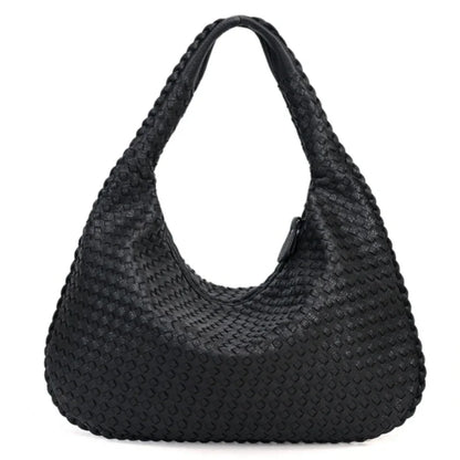 CLARA - Bolso Grande de tendencia trenzado en cuero - Negro - CARMEN VELVET