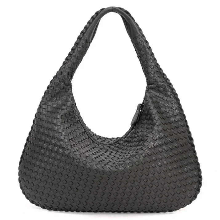 CLARA - Bolso Grande de tendencia trenzado en cuero - Gris - CARMEN VELVET