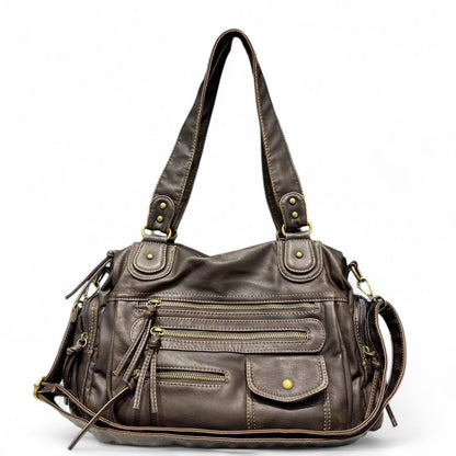 LILIA - Bolso en cuero Vintage multibolsillos - Marrón - CARMEN VELVET