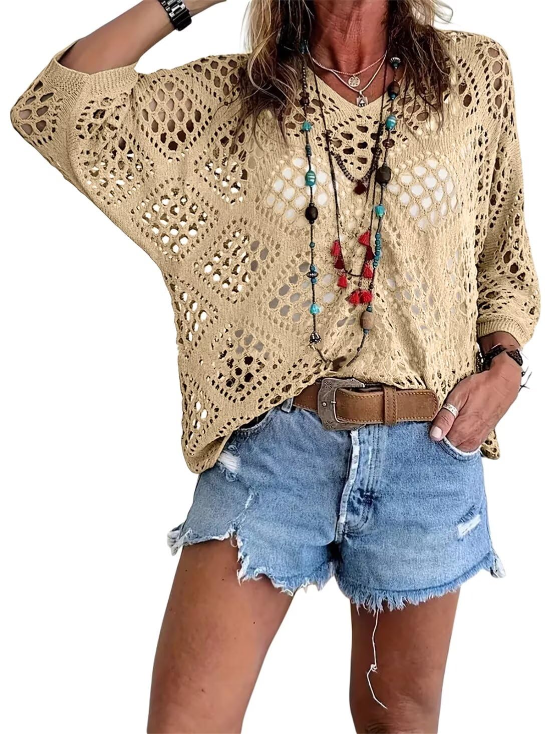 Elvira - Jersey calado de punto con estilo relajado