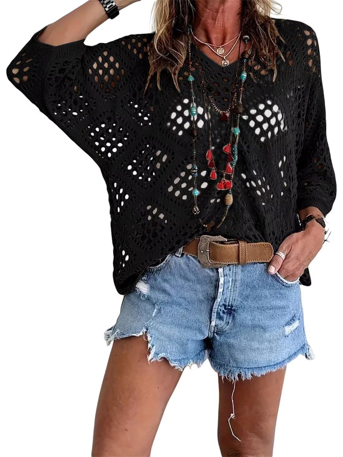 Elvira - Jersey calado de punto con estilo relajado