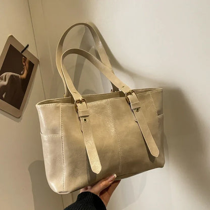 JAEWO - Bolso Tote en cuero Retro - Beige - CARMEN VELVET