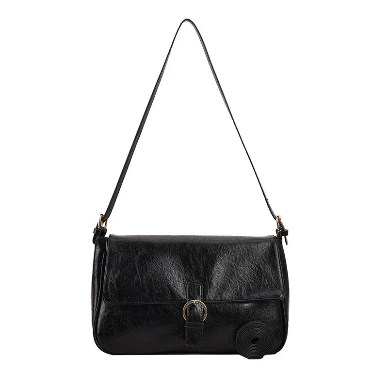 LAVA - Bolso Bandolera retro en cuero liso - Negro - CARMEN VELVET