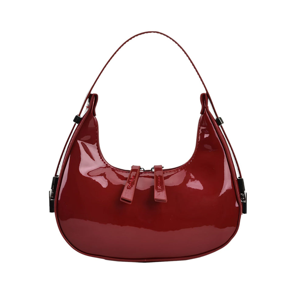 Luna - Sac vintage demi-lune en cuir verni — image 1