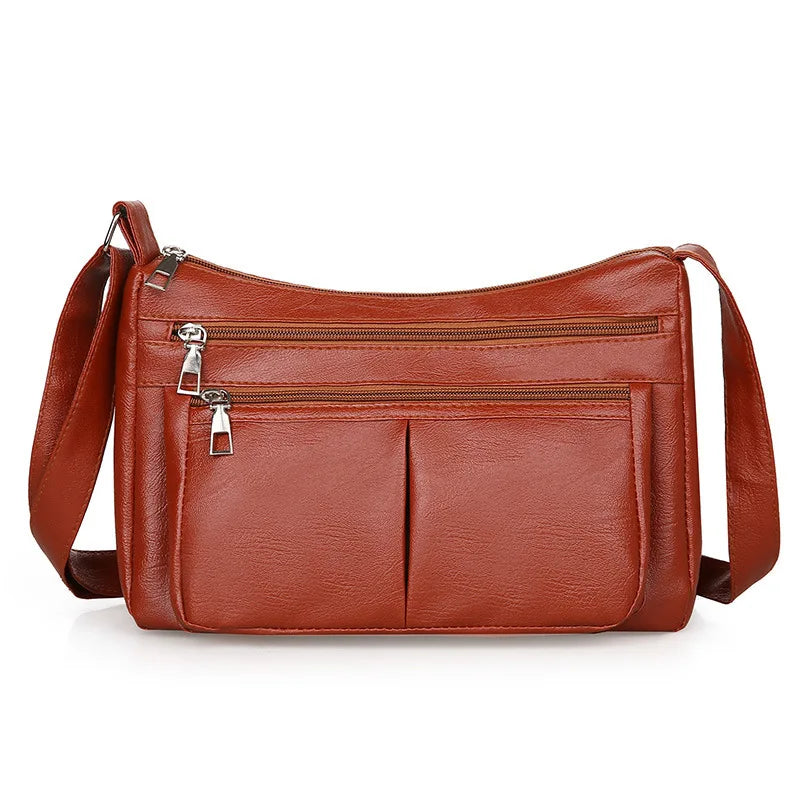 ANIA - Bolso en cuero multibolsillos con bandolera - Marrón - CARMEN VELVET