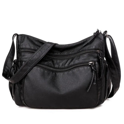 VANILLE - Bolso multibolsillos en bandolera en cuero - Negro - CARMEN VELVET