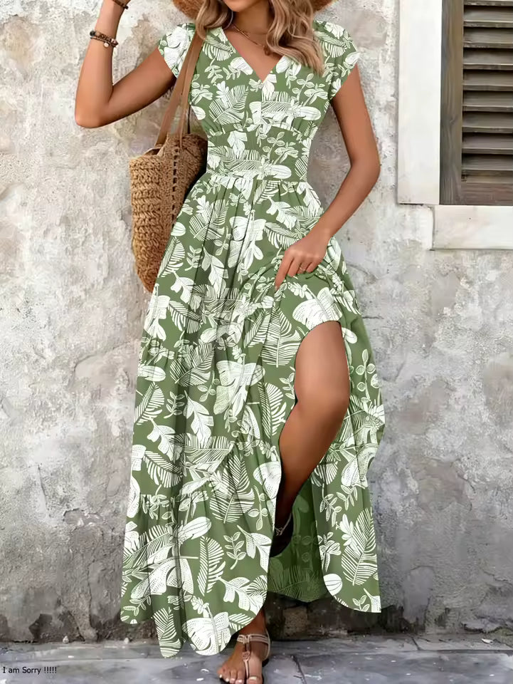 Lidia - Vestido largo barroco con escote de pico