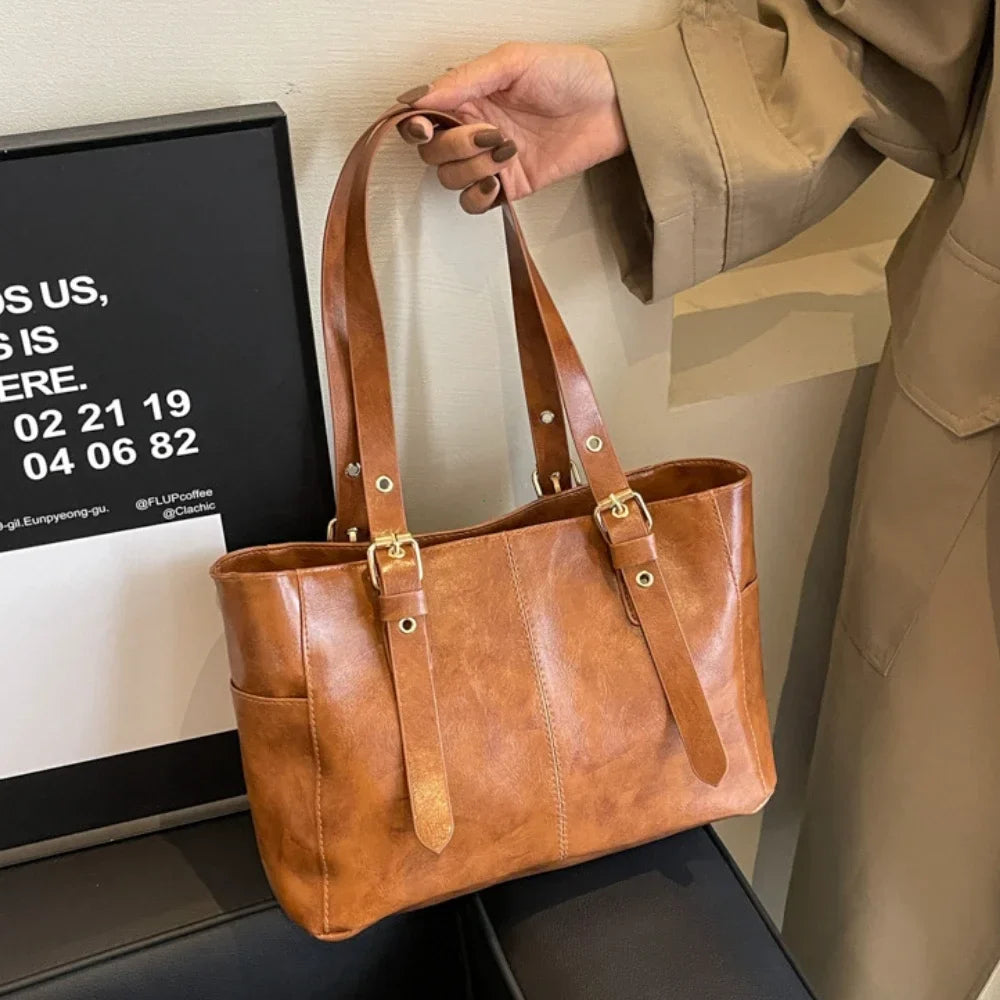 JAEWO - Bolso Tote en cuero Retro - Marrón - CARMEN VELVET