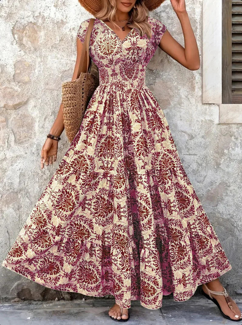 Lidia - Vestido largo barroco con escote de pico