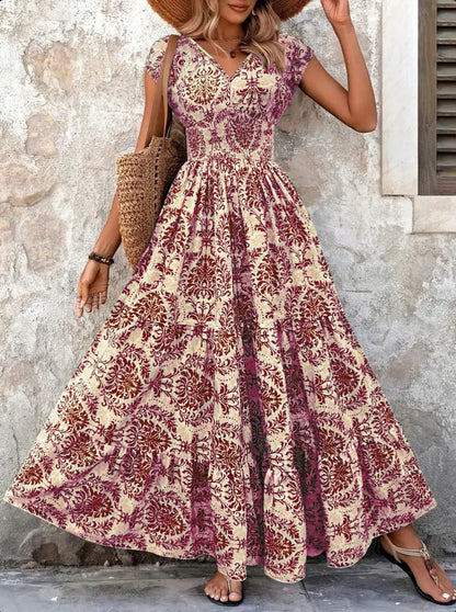 Lidia - Vestido largo barroco con escote de pico