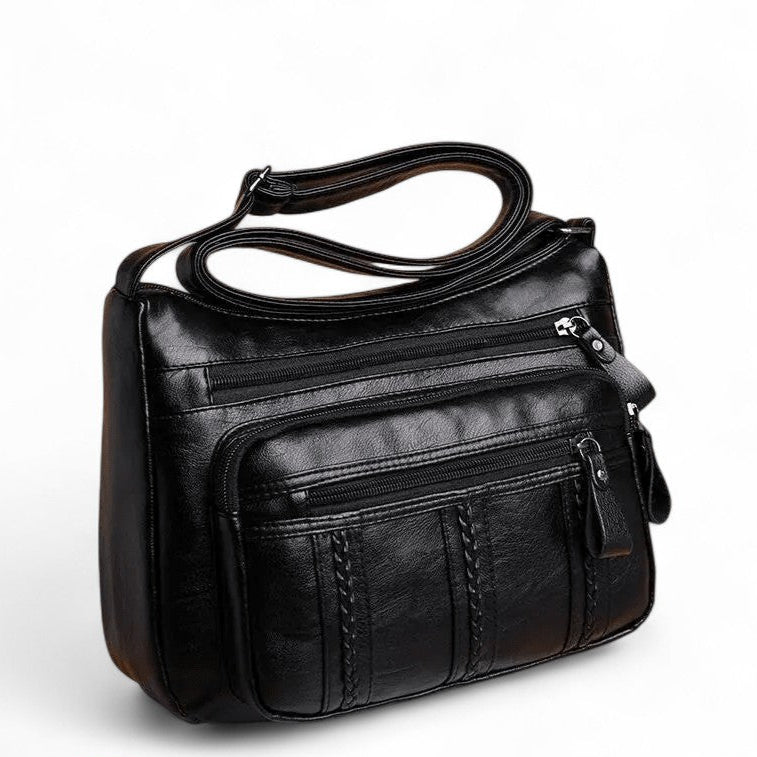 ROVA - Bolso multibolsillos en cuero con bandolera en cuero - Negro - CARMEN VELVET