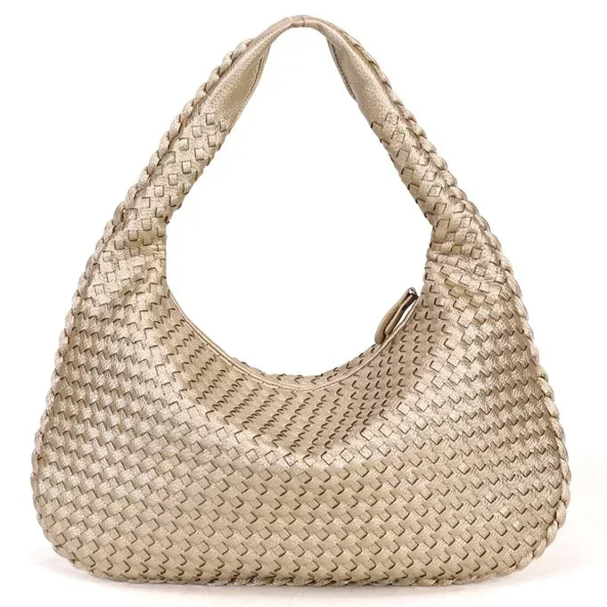 CLARA - Bolso Grande de tendencia trenzado en cuero - Dorado - CARMEN VELVET