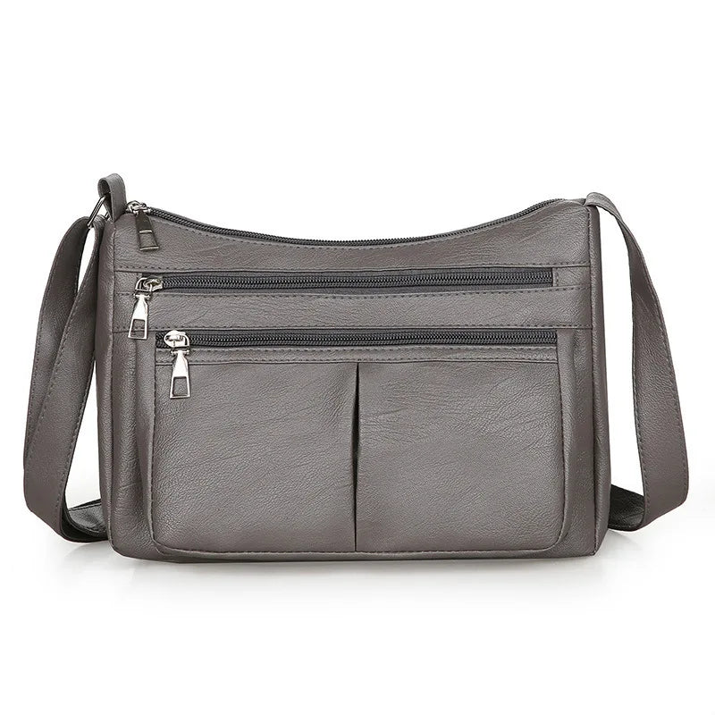 ANIA - Bolso en cuero multibolsillos con bandolera - Gris - CARMEN VELVET