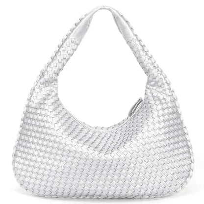 CLARA - Bolso Grande de tendencia trenzado en cuero - Plateado - CARMEN VELVET