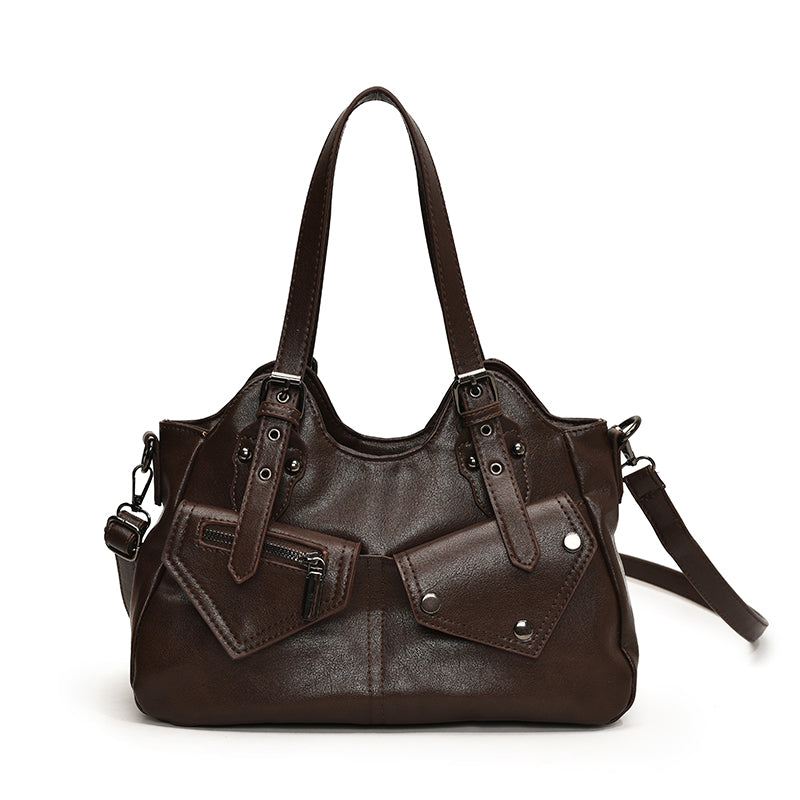 CYNTHIA - Bolso para el Día a Día de cuero multibolsillos - Café - CARMEN VELVET