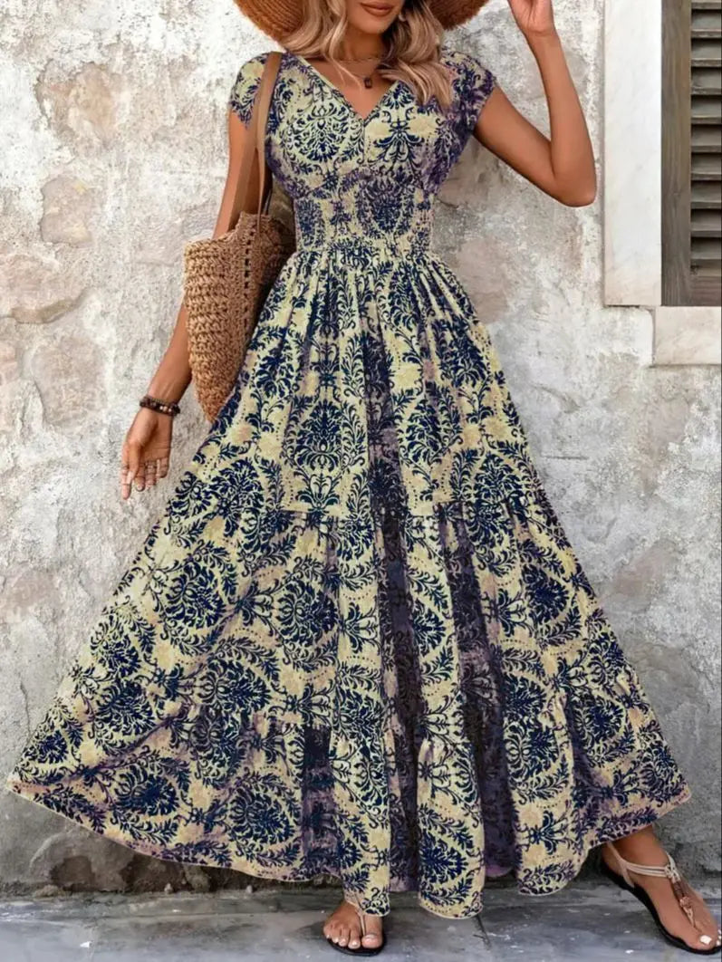 Lidia - Vestido largo barroco con escote de pico