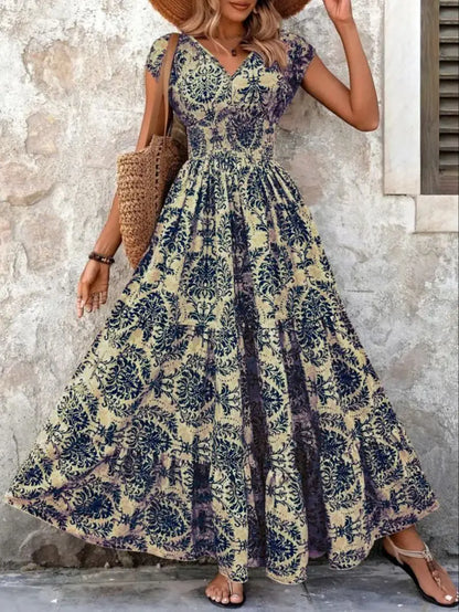 Lidia - Vestido largo barroco con escote de pico
