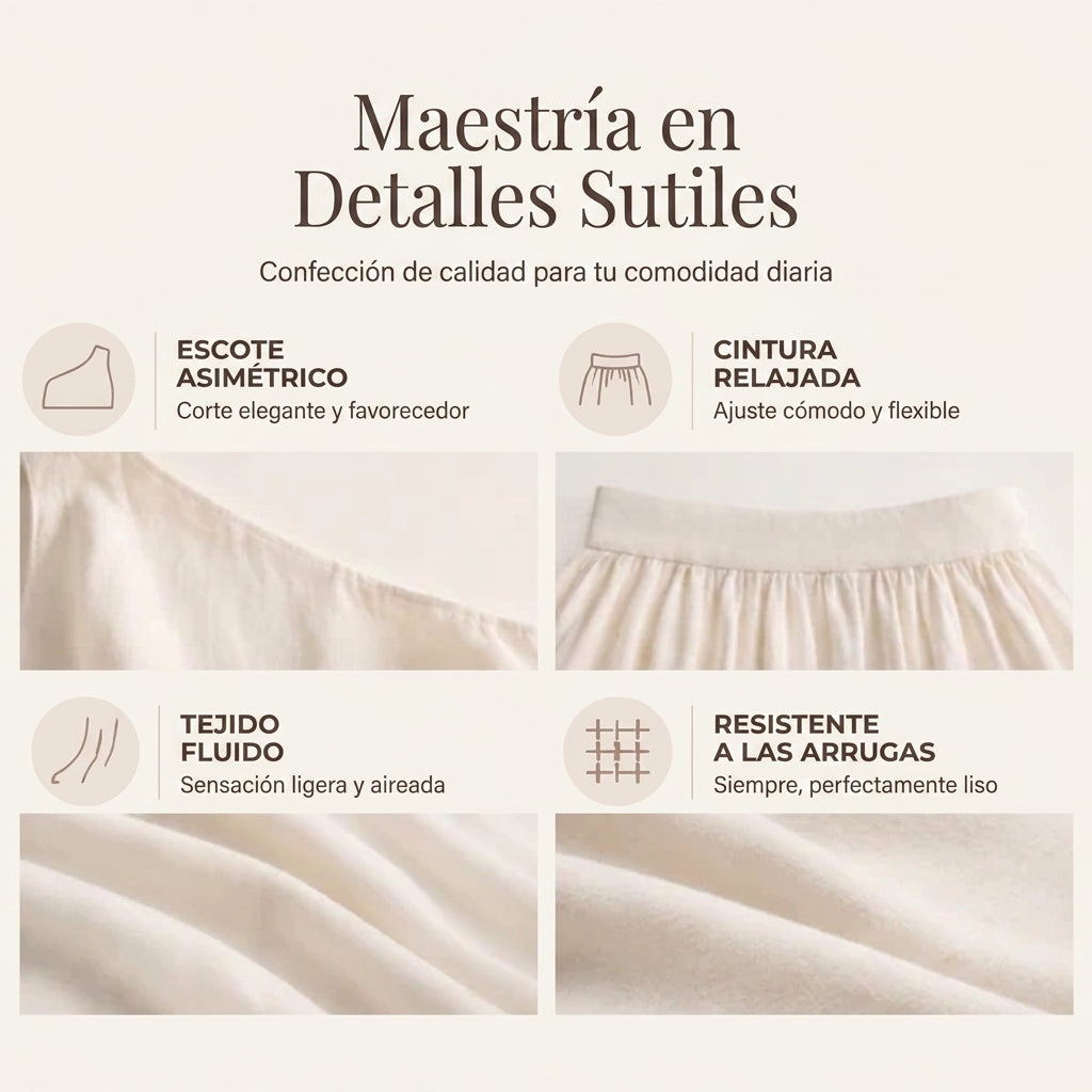 Lía - Conjunto de top de escote palabra de honor y pantalón de pernera amplia
