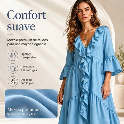 Alma - Vestido de inspiración vintage con detalle de volantes y escote de pico