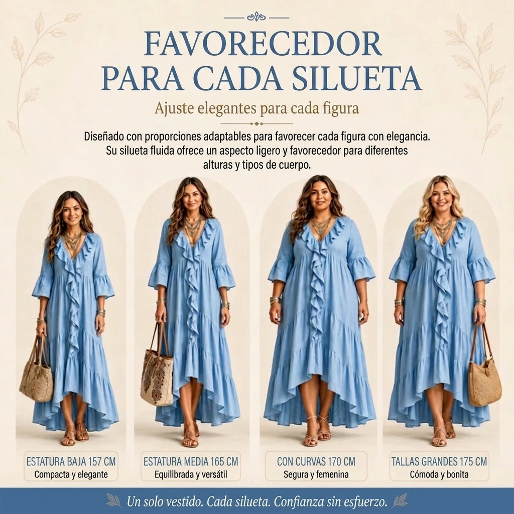 Alma - Vestido de inspiración vintage con detalle de volantes y escote de pico