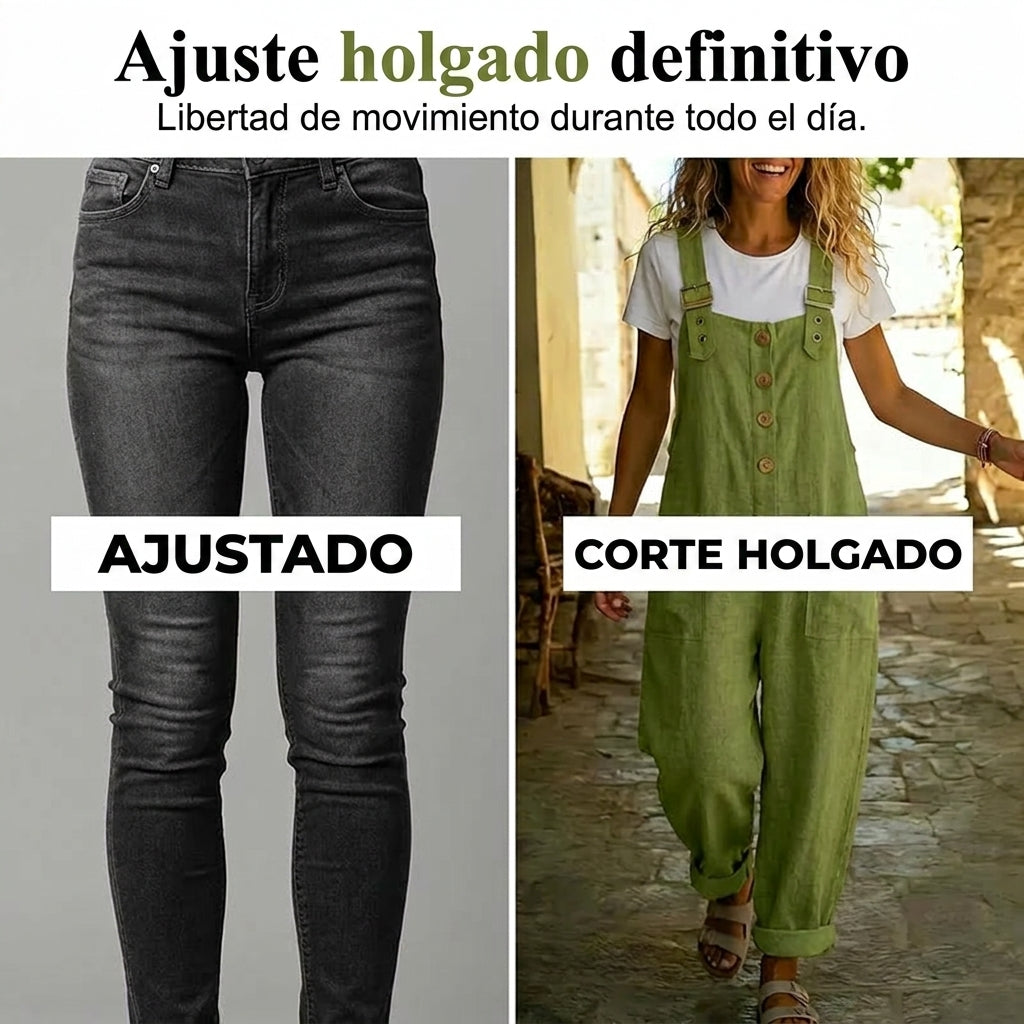 Cleo - Mono de estilo diario de tirantes con botones y ajuste de corte relajado