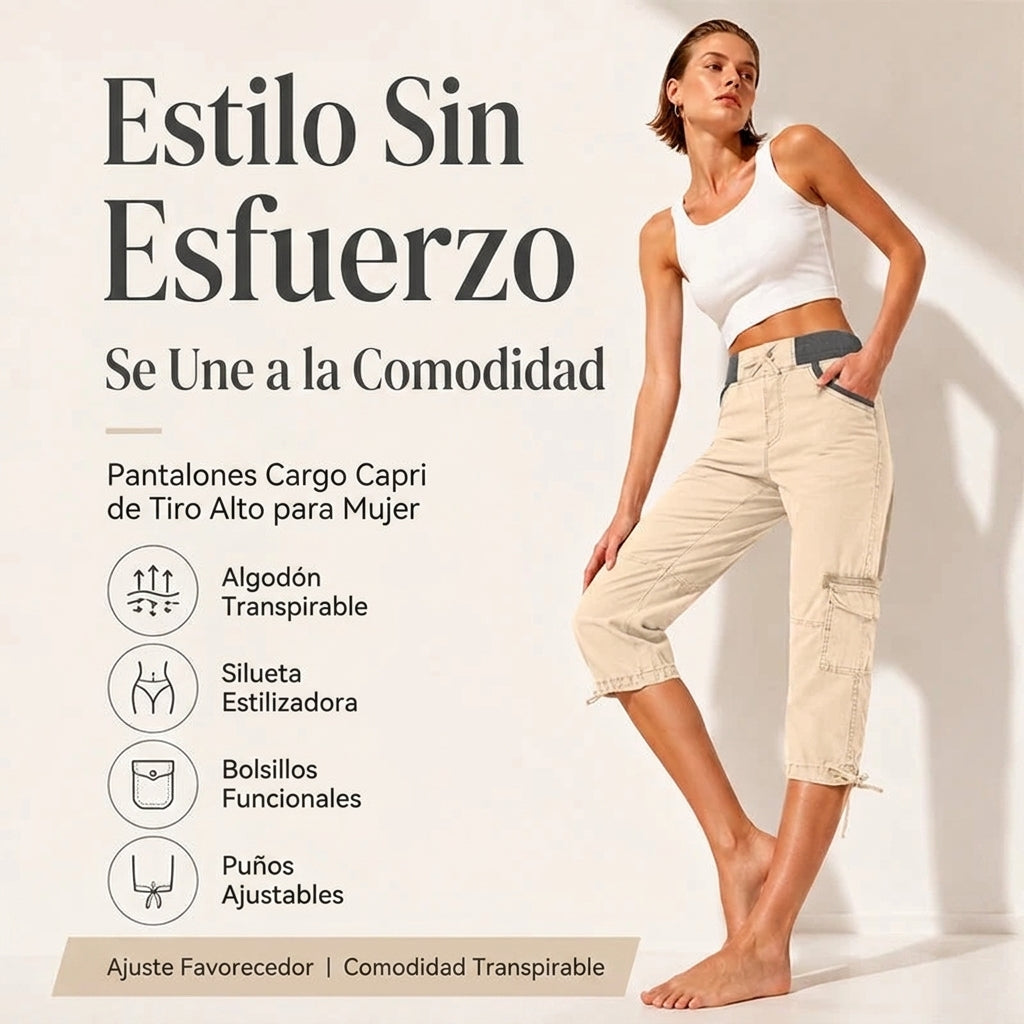 Briana - Pantalón capri cargo de tiro alto