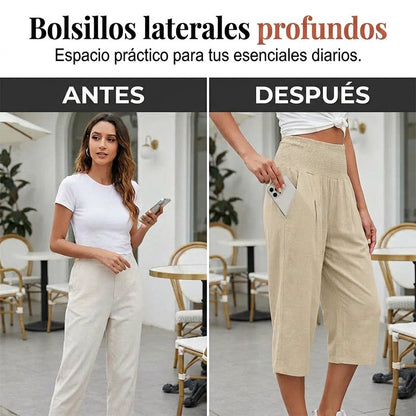Siena - Pantalones capri ligeros con cintura elástica