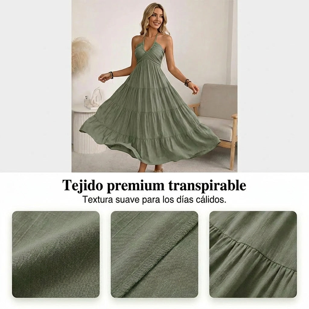 Nerea - Vestido largo con cuello halter y espalda descubierta