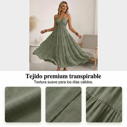Nerea - Vestido largo con cuello halter y espalda descubierta