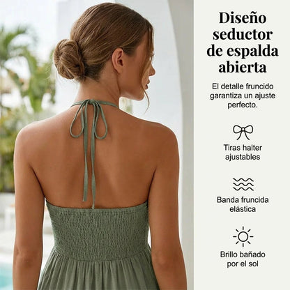 Nerea - Vestido largo con cuello halter y espalda descubierta