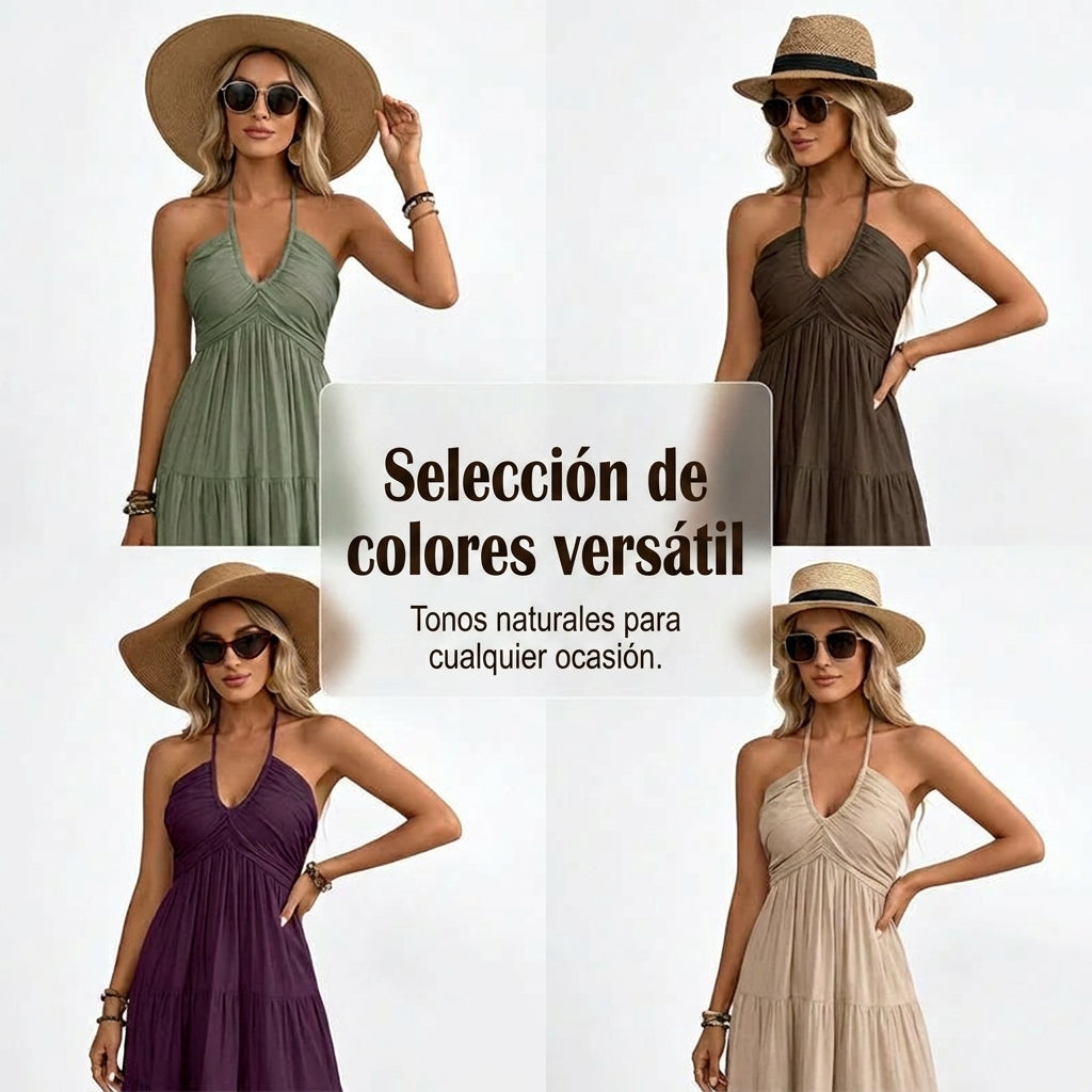 Nerea - Vestido largo con cuello halter y espalda descubierta