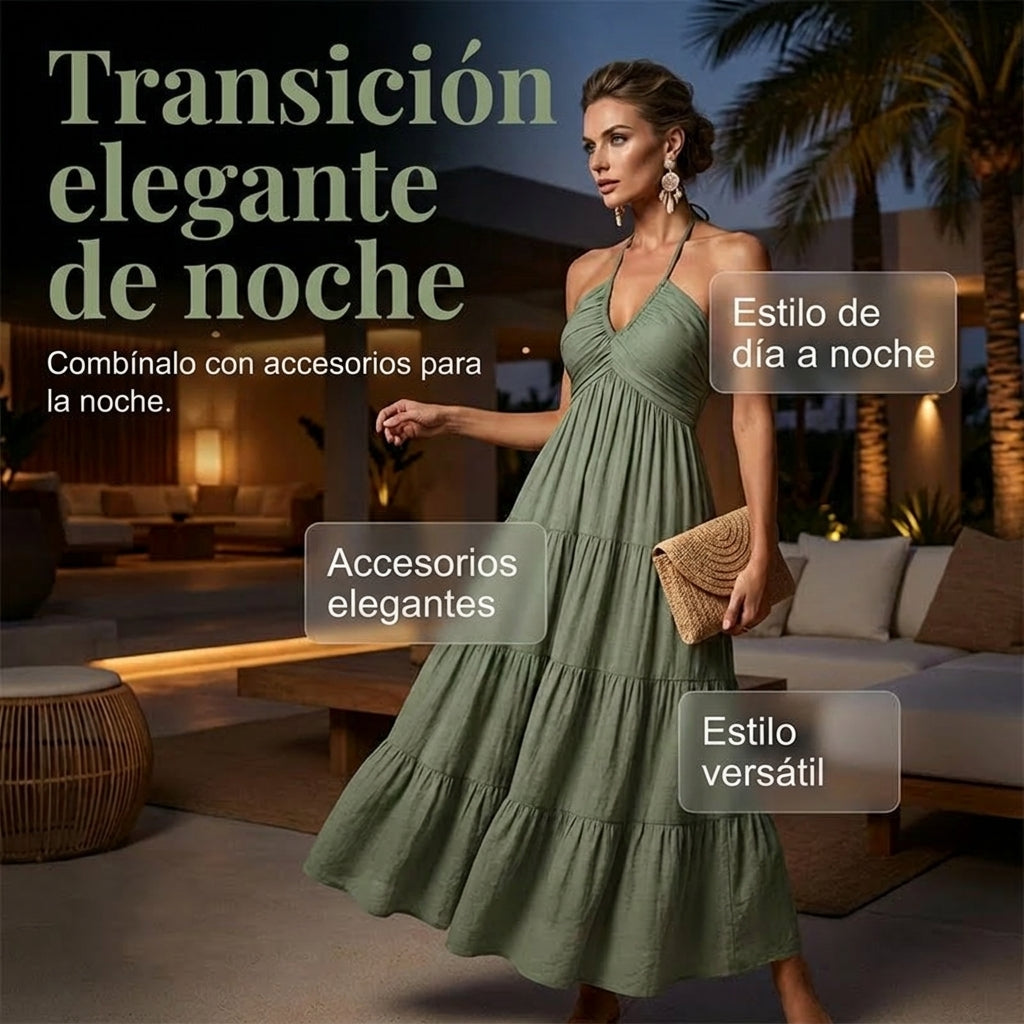 Nerea - Vestido largo con cuello halter y espalda descubierta