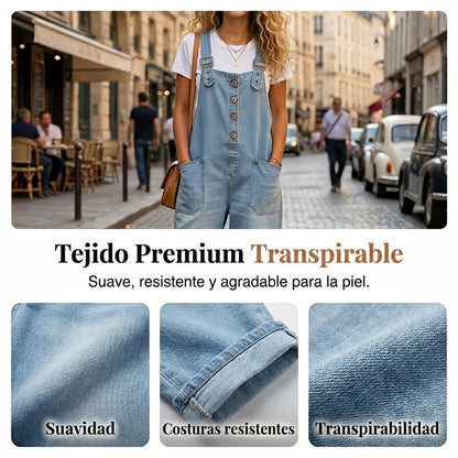 Nuria - Mono denim de corte relajado para mujer con bolsillos