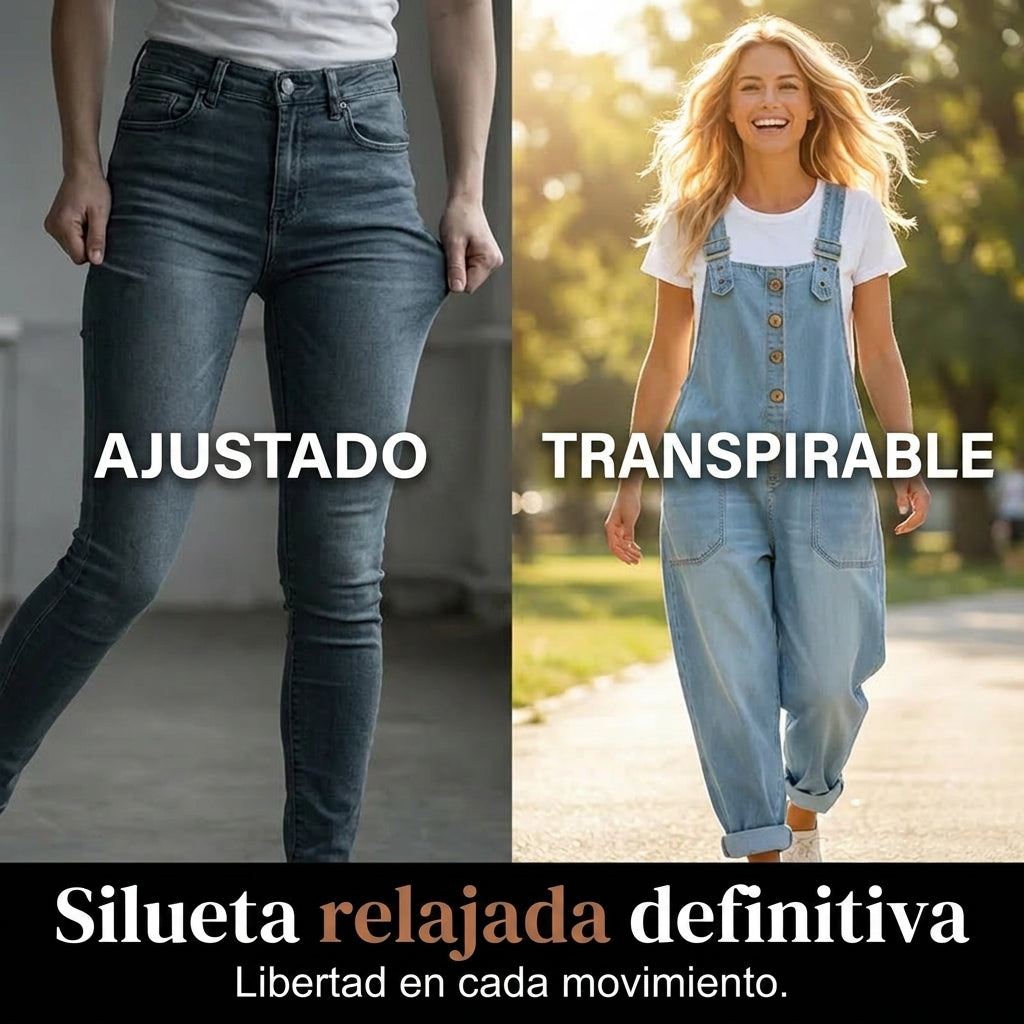 Nuria - Mono denim de corte relajado para mujer con bolsillos