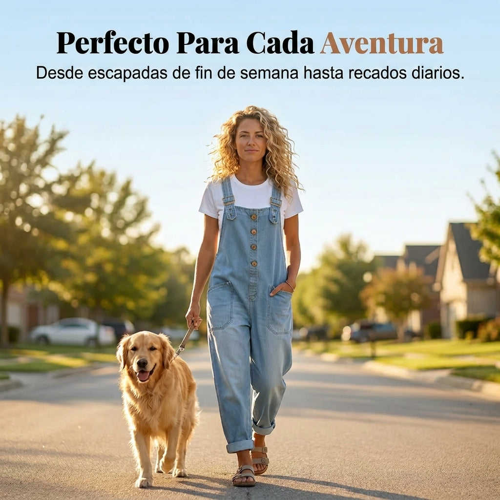 Nuria - Mono denim de corte relajado para mujer con bolsillos