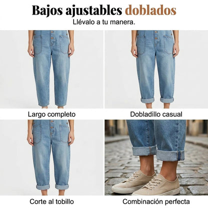 Nuria - Mono denim de corte relajado para mujer con bolsillos