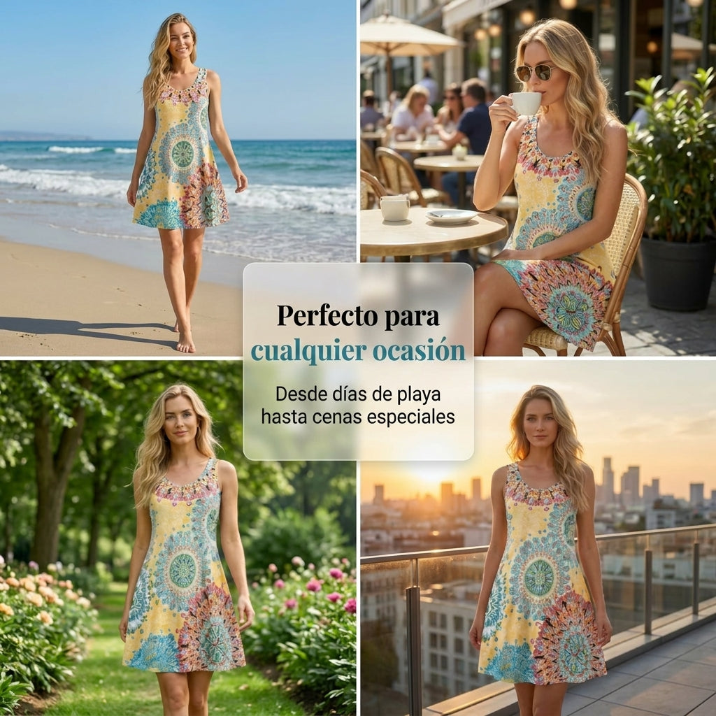 Iria - Vestido de verano motivo sin mangas de corte en A