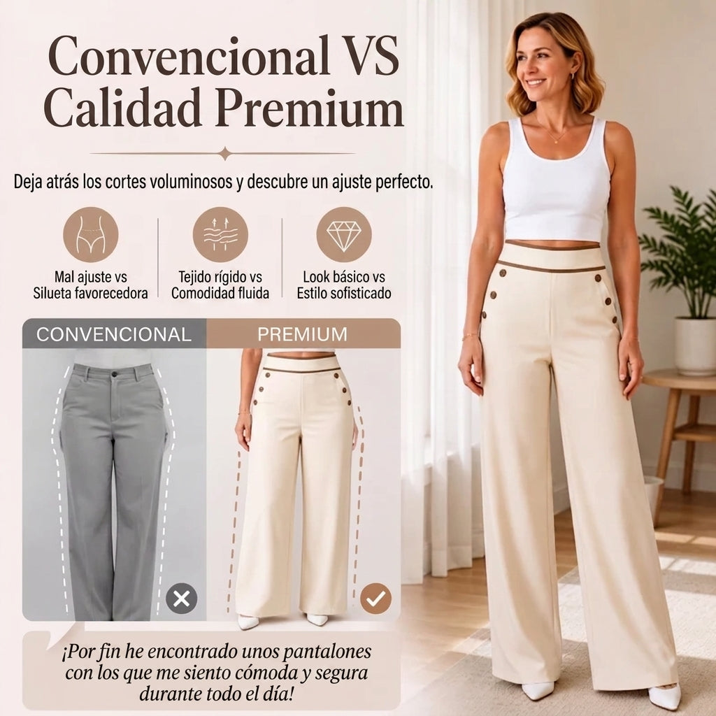 Ariadna - Pantalón de tiro alto con acabados a contraste