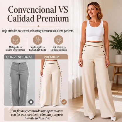 Ariadna - Pantalón de tiro alto con acabados a contraste