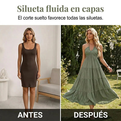 Nerea - Vestido largo con cuello halter y espalda descubierta