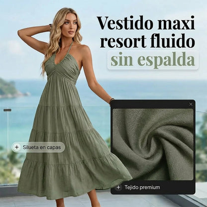 Nerea - Vestido largo con cuello halter y espalda descubierta