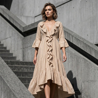 Alma - Vestido de inspiración vintage con detalle de volantes y escote de pico