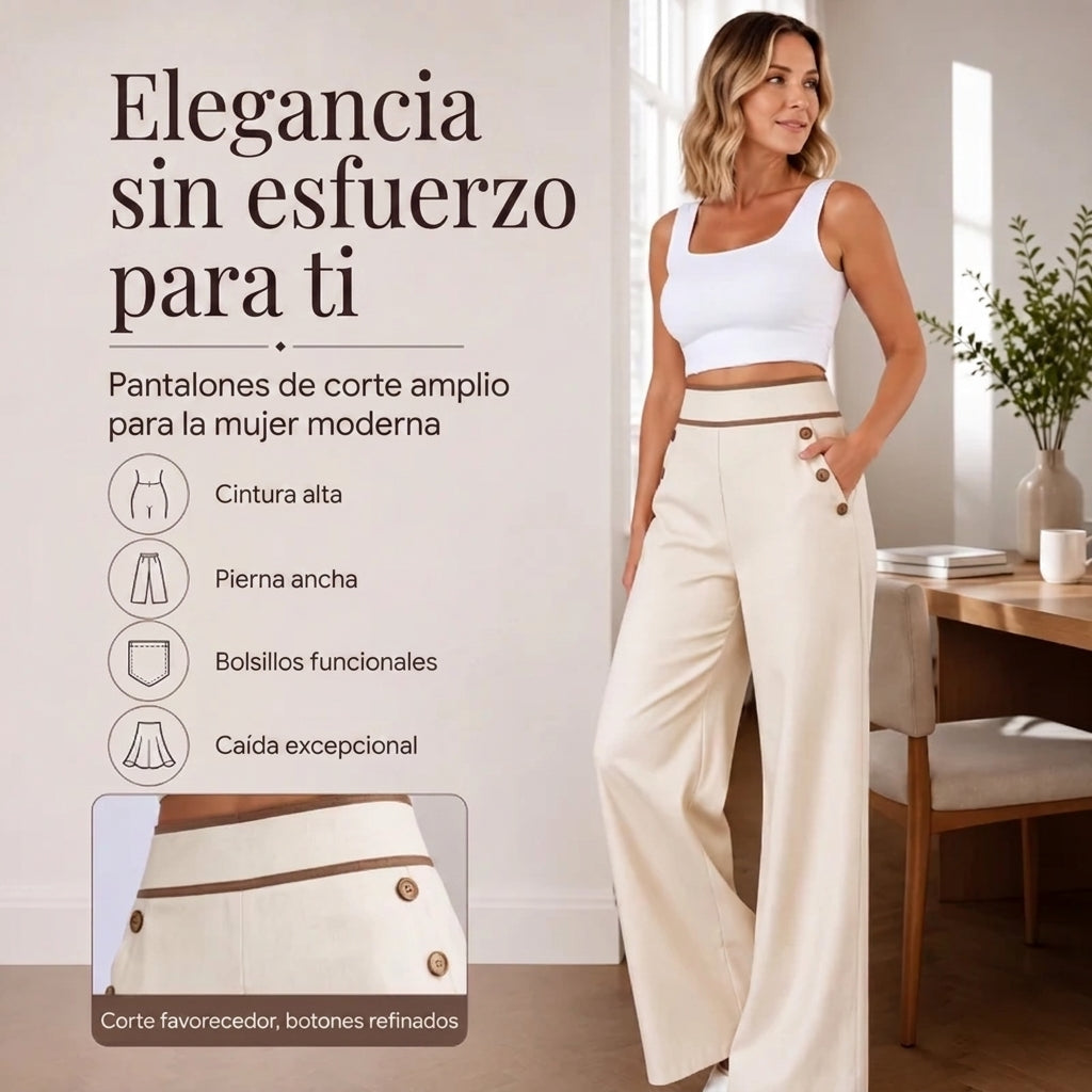Ariadna - Pantalón de tiro alto con acabados a contraste