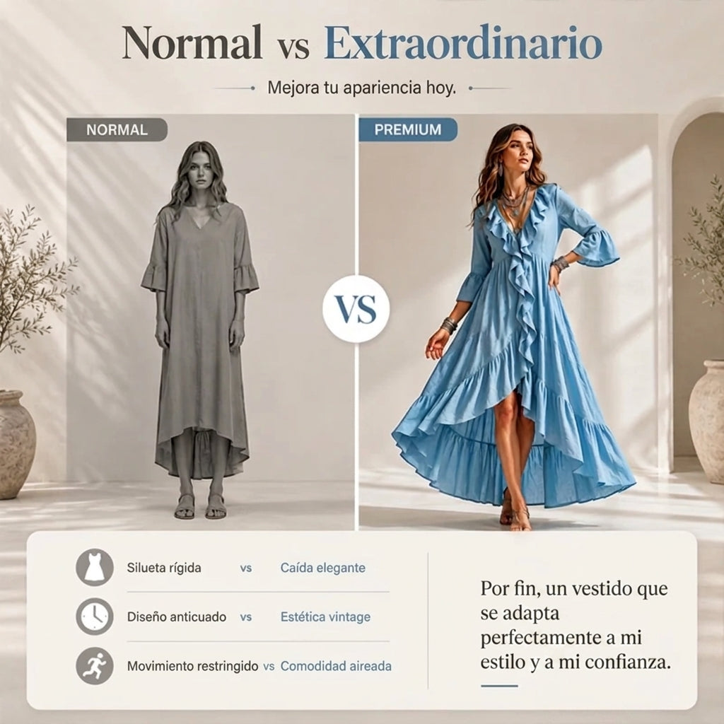 Alma - Vestido de inspiración vintage con detalle de volantes y escote de pico