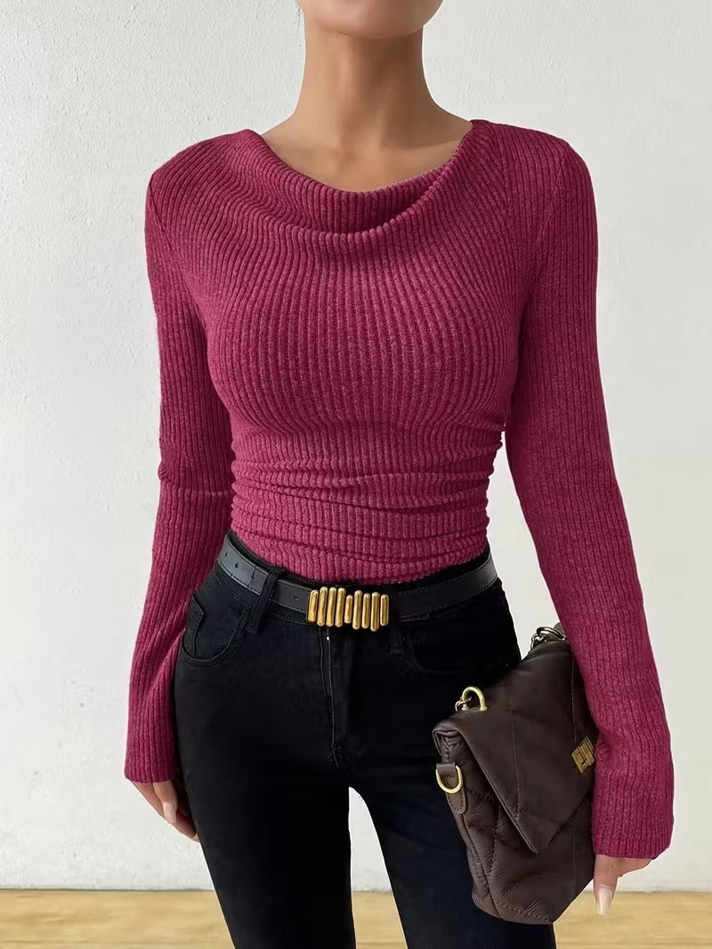 Alma - Top de punto de manga larga con cuello drapeado