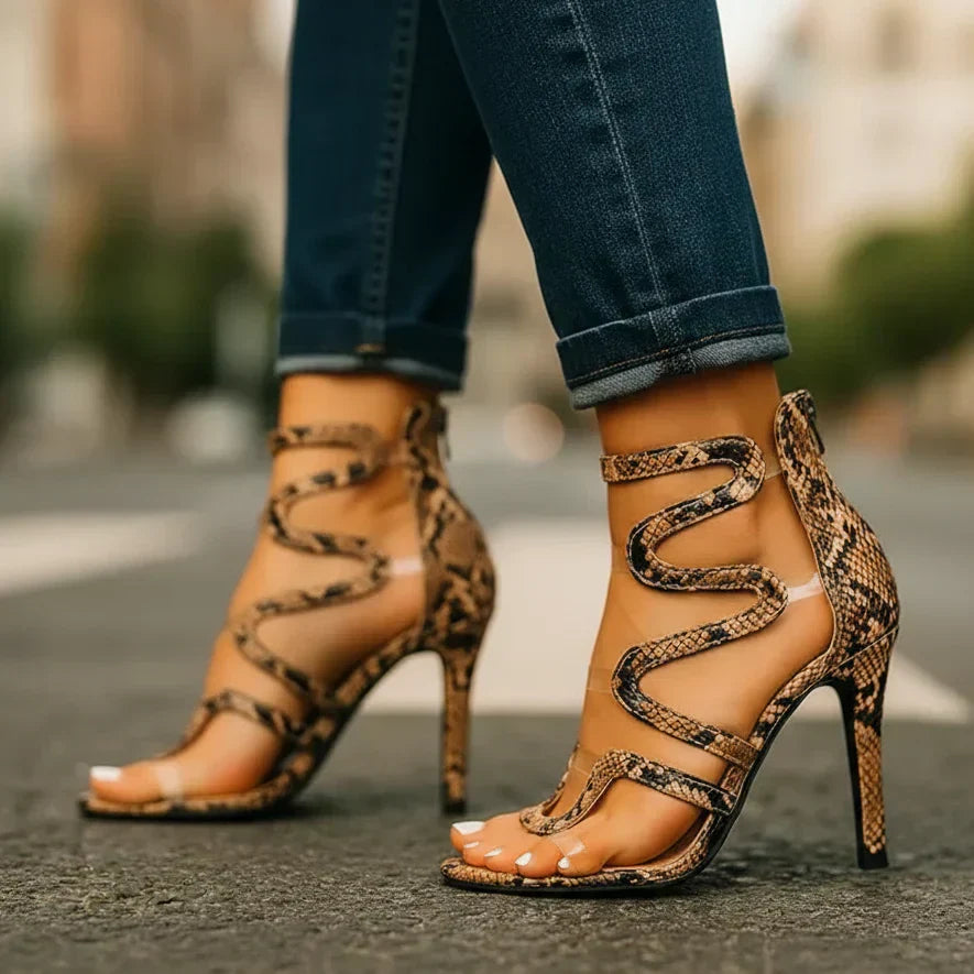 Elisa - Sandalias de tacón de aguja envolventes con textura