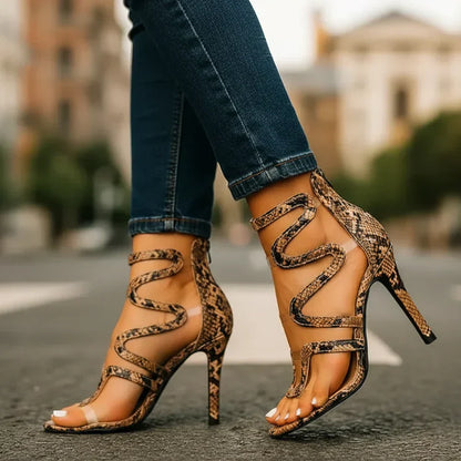 Elisa - Sandalias de tacón de aguja envolventes con textura