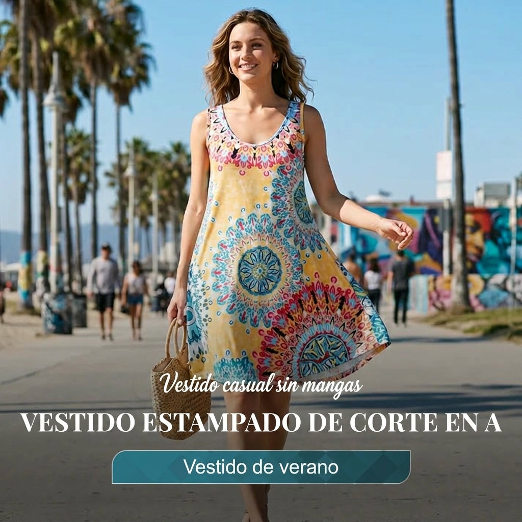 Iria - Vestido de verano motivo sin mangas de corte en A