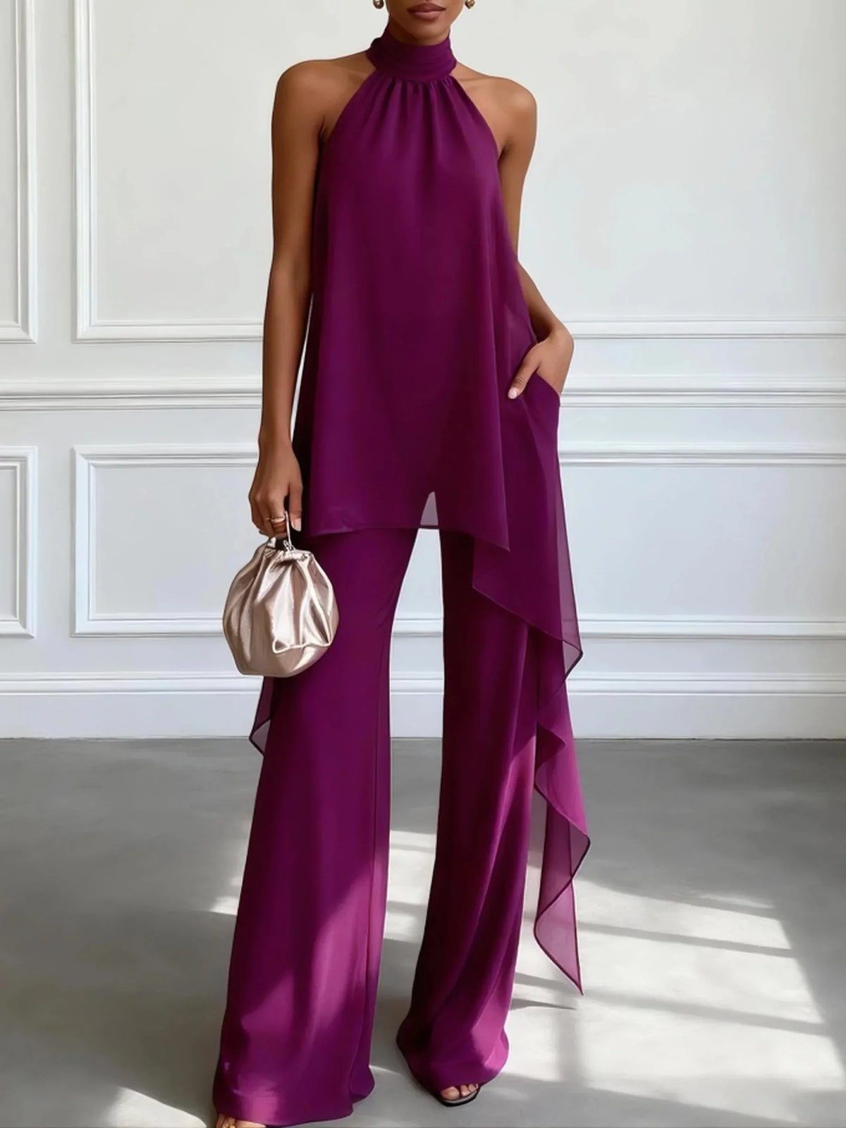 Elaina - Conjunto elegante halter con pantalón